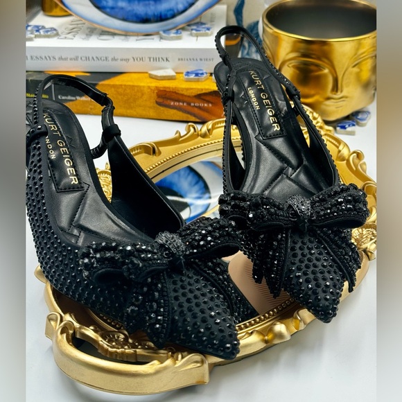 🆕 KURT GEIGER LONDON 🧿 NWOT Belgravia Bow Crystal Slingback Heels - Sz 37 - Picture 13 of 16